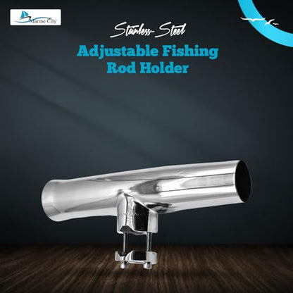 MARINE CITY Clamp-On Fishing Rod Holder, Heavy Duty 304 Stainless Steel Adjustable Mount, Corrosion Resistant for Boats, Ships & Yachts