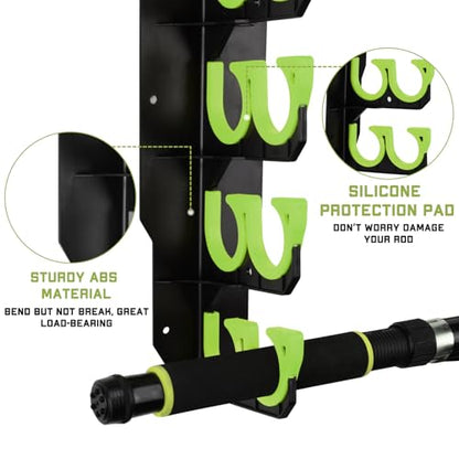 Hikeen Fishing Rod Holders, Fishing Pole Holders for Garage, Wall or Ceiling Mounted Fishing Rod Rack Holds Up to 10 Rods(2 Pack) - style: Green-2Pack