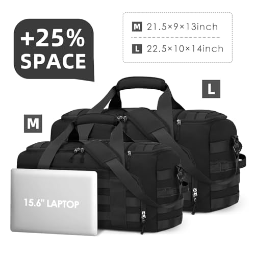 ZOMFELT Tactical Gym Bags for Men, Travel Duffle Bag with Removable Dividers & Innovative Shoe Compartment, 3-in-1 Waterproof MOLLE Gym Duffel Backpack, Airplane Carry-On Approved, Black - size: Large