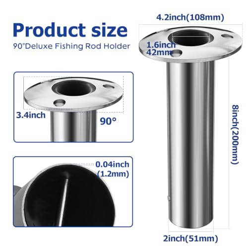 Fishing Rod Holder 2 Pack, 316 Stainless Steel 15/30/90 Degree Rod Holders for Fishing Boat, Flush Mount with Cap, Heavy Duty