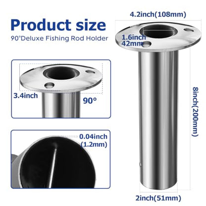 Fishing Rod Holder 2 Pack, 316 Stainless Steel 15/30/90 Degree Rod Holders for Fishing Boat, Flush Mount with Cap, Heavy Duty
