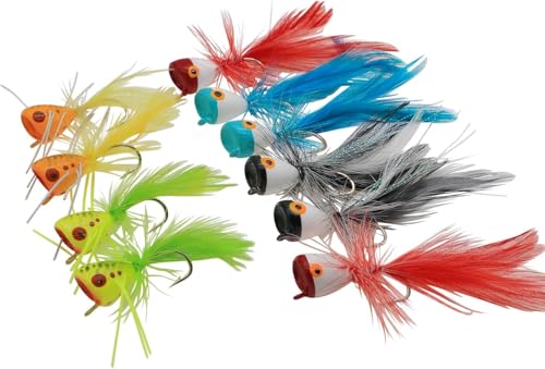 Fly Fishing Poppers,Topwater Popper Flies Bugs Lure, Dry Flies Kit for Bluegill Sunfish Bass Crappie Steelhead Flies Trout Salmon Perch for Fly Fishing Bass Panfish Bluegill Trout Salmon - color: 10pcs-high quality