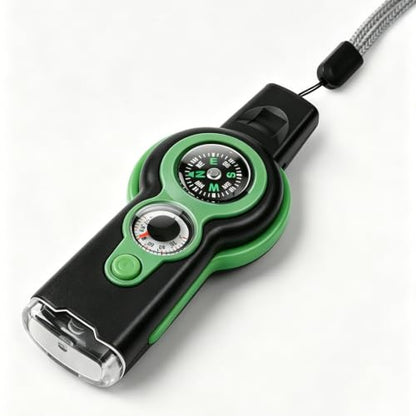 Emergency Survival Function Whistle, Outdoor Multifunctional Tool Safety Whistle with Lanyard, Ideal for Kayaking, Boating, Hiking, Camping, Climbing, Hunting, Fishing, Rescue Signaling - color: green1pcs