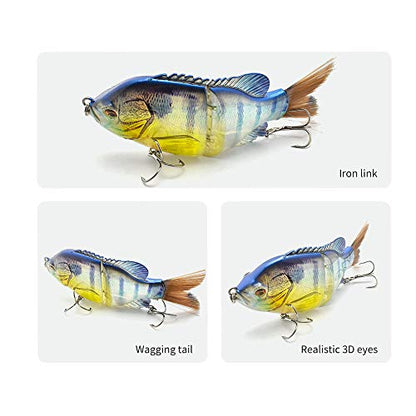 5.9in Multi Jointed Swimbait Fishing Lures Bait,2 Segment Big Giant Sinking Fishing Bass Lures,Crankbaits Swimbaits with Treble Hook - color: 5.9in,1.94oz-Color F