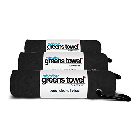 Black 3 Pack Golf Towel Set for Golf Bags with Clip, Plush Microfiber Nap Fabric, 16x16, The Original (Jet Black) - color: Jet Black