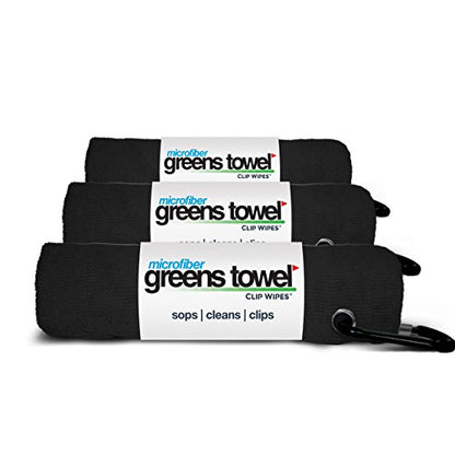 Black 3 Pack Golf Towel Set for Golf Bags with Clip, Plush Microfiber Nap Fabric, 16x16, The Original (Jet Black) - color: Jet Black