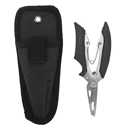 Fishing Pliers Multi Function Lure Pliers with Curved Mouth Stainless Steel Fishing Hook Remover and Line Cutting Scissors Braid Cutters for Outdoor Fishing Durable (Black) - color: Black