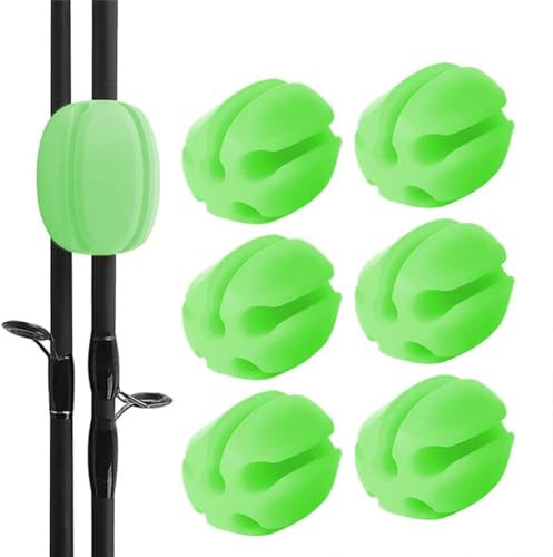 10Pcs Silicone Fishing Rod Holder Straps, 5 Hole Portable Fishing Rod Fixed Ball, Rubber Fishing Pole Clips Fly Fishing Accessories - color: Green