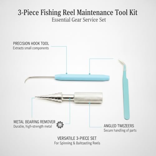 3-Piece Fishing Reel Maintenance Tool Kit - Metal Bearing Remover & Gear Service Set for Spinning and Baitcasting Reels - color: Silver