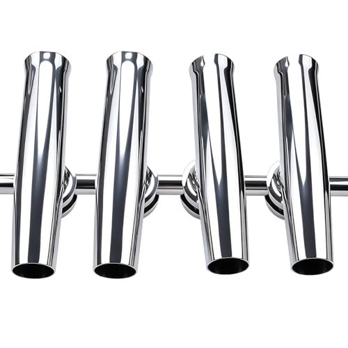 NovelBee 4-Pack Boat Fishing Rod Holder,Stainless Clamp on Fishing Rod Pole Holder for Rails 1-1/4" to 2" ( Tournament Style )