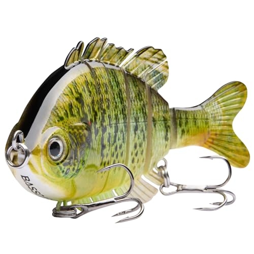 BASSDASH SwimPanfish Multi Jointed Panfish Bluegill Swimbaits Hard Topwater Bass Lures Fishing Lure Crank Saltwater 3.5in/0.85oz,Pack of 4 - color: RGRE