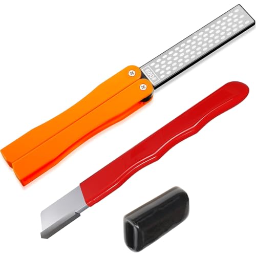 Garden Tool Sharpener,Tungsten Carbide Sharpener & Folding Pocket Diamond Knife Sharpener 400/600 Grit Double-Sided Scissor,for Pruners,Weeders,Loopers,Shears
