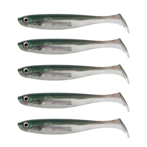 Paddle Tail Swimbait Fishing Lures for Bass Fishing | 5/6/15 Pcs Soft Plastic Lures With Paddle Tail, Pre-Rigged Jig Hook Options for Walleye, Pike & Trout Fishing - color: green