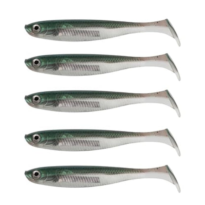 Paddle Tail Swimbait Fishing Lures for Bass Fishing | 5/6/15 Pcs Soft Plastic Lures With Paddle Tail, Pre-Rigged Jig Hook Options for Walleye, Pike & Trout Fishing - color: green