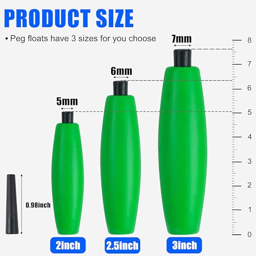 SILANON Peg Floats Fishing Bobbers,Foam Cigar Fishing Floats Bobbers Catfish Floats Slip Fishing Cork Bobbers with Pipe Plug for Catfish Santee Rig Freshwater Saltwater Fishing - size: 2 inch, style: Green-30pcs