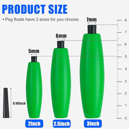 SILANON Peg Floats Fishing Bobbers,Foam Cigar Fishing Floats Bobbers Catfish Floats Slip Fishing Cork Bobbers with Pipe Plug for Catfish Santee Rig Freshwater Saltwater Fishing - size: 2 inch, style: Green-30pcs