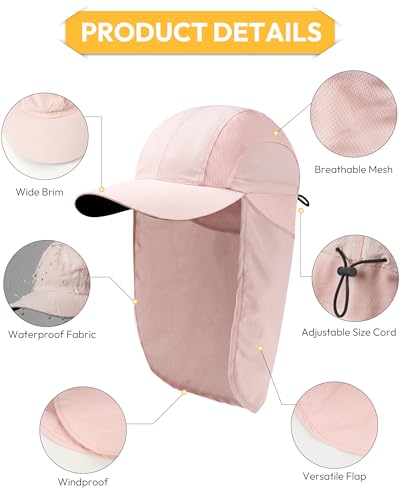 Mens Sun Hat with Breathable Mesh Sun Hats for Men Sun Protection Fishing Hat with Neck Flap for Hiking Cycling - color: Pink