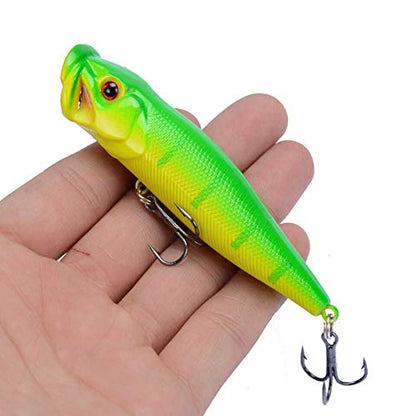 5pcs Fishing Bass Lures Popper Lure Shallow Swimbait Crankbait with Treble Hook 3D Fishing Eyes for Bass Trout Freshwater and Saltwater