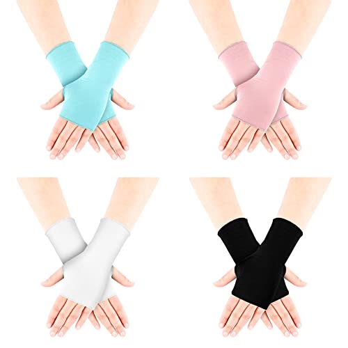 Bememo 4 Pack Sun Protection UV Gloves Driving Sun Gloves Cooling Fingerless Wrist Length Glove for Women Gel Manicure - color: Bright Color