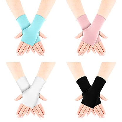 Bememo 4 Pack Sun Protection UV Gloves Driving Sun Gloves Cooling Fingerless Wrist Length Glove for Women Gel Manicure - color: Bright Color