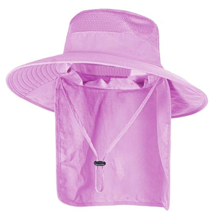 Sun Hats for Men Women Fishing Hat UPF 50+ Breathable Wide Brim Bucket Hats Summer UV Protection Safari Hat with Neck Flap - color: Purple