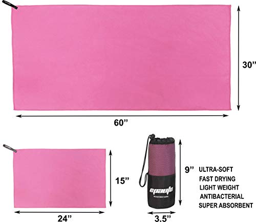 EPAuto 2-Pack Microfiber Quick Dry Travel Towel Set, Pink | Lightweight, Super Absorbent, Compact, 60"x30" & 24"x15", for Gym/Camping/Beach/Yoga/Backpacking - color: Pink