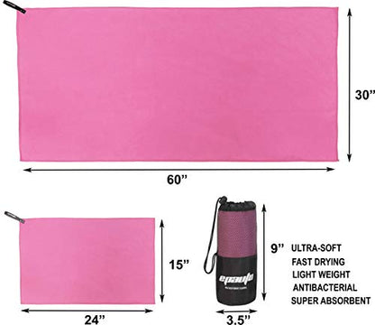 EPAuto 2-Pack Microfiber Quick Dry Travel Towel Set, Pink | Lightweight, Super Absorbent, Compact, 60"x30" & 24"x15", for Gym/Camping/Beach/Yoga/Backpacking - color: Pink
