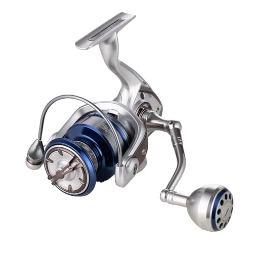 Saltwater Spinning Reel,13+1BB Ultra Smooth Saltwater Fishing Reels,Powerful Carbon Drag,CNC Aluminum Spool & Handle - color: silver&blue, size: 4000