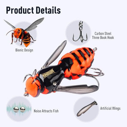 Kingdom Wasp Crawl Bait Insect Bionic Floating Fishing Lures Swimbaits Hard Artificial Baits Lure Freshwater and Saltwater Bass Carp Pike Walleye Fishing ABS Material Carbon Steel Three Book Hook - color: 04, size: 4.2g