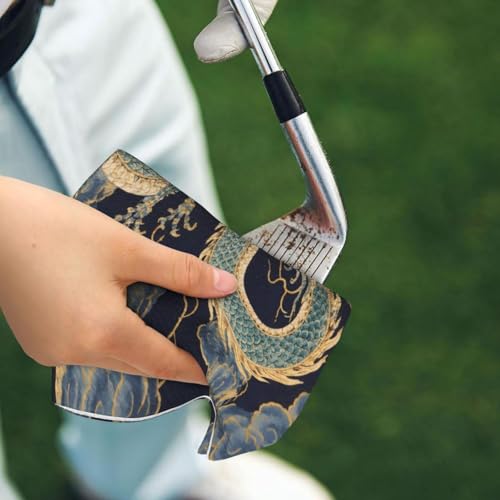 Traditional Dragon Art Golf Towel 16" X 24" with Clip Golfer Bags Accessories Gifts - color: Traditional Dragon Art