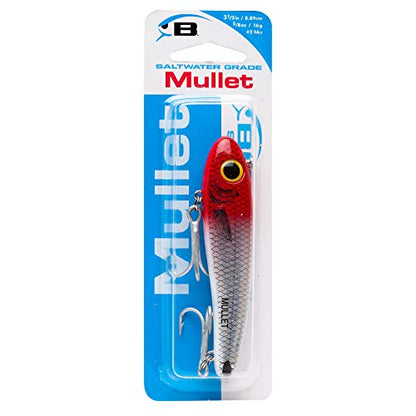 Bomber Lures Mullet Slow-Sinking Twitch / Walking Saltwater Fishing Lure - Excellent for Speckled Trout, Redfish, Stripers and More, 3 1/2 Inch, 5/8 Ounce - color: Red Head Flash