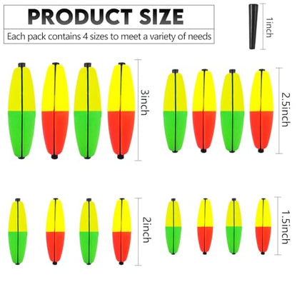 EUPHENG Peg Floats Slotted, Catfish Fishing Floats Slip Bobbers Cigar Foam Bobbers with Pipe Plug for Santee Rig Catfish Rig Fish Finder Rig - color: 16PCS-Green Yellow+Red Yellow-(1.5"+2"+2.5"+3")