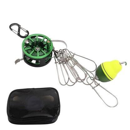 plplaaoo Portable Live Fish Lock Buckle Stainless Steel Telescopic Fish Stringer Clip with 8 Detachable Snaps 6M Lanyard for Fishing Enthusiasts Green