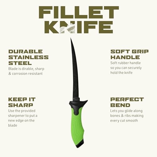 Googan Squad 7 Inch Fishing Fillet Knife with Sharp Stainless Steel Blade and Soft Grip Handle for Cleaning Bass, Walleye, Catfish and Panfish - style: 7" Fillet Knife