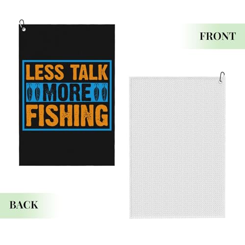 NIENIE Less Talk More Fishing Golf Towel 16 x 24 Inch Golf Towels for Golf Bags with Carabiner Clip Microfiber Sports Golf Towel Men Women Golf Accessories