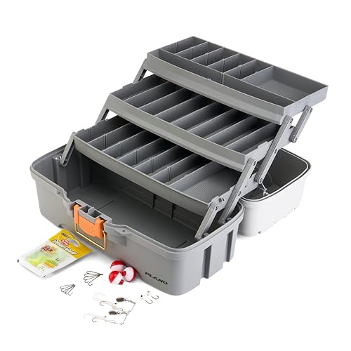 Plano Three-Tray Tackle Box Panfish Kit, Light Grey/Dark Grey, Rust-Proof Brass Latch, Top-Access Tray with Deep Storage, Made in the USA, Portable Fishing Gear Storage Organizer - style: Panfish