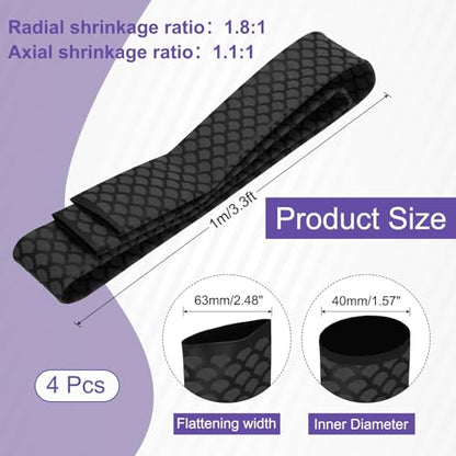 MECCANIXITY 4Pcs 3.3ft 1.6" Dia Heat Shrink Tubing for Fishing Rods, 40mm 1.8:1 Fish Scale Pattern Heat Shrink Wrap Handle Rod Grip with Anti-Slip Waterproof Insulation, Black - color: Black, size: 40 mm