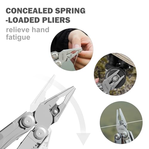 PERWIN Multitool Stainless Steel Multi-Tool Pliers 22-in-1 with Safety Locking, Pocket Knife, Bottle Opener, EDC Equipment With Pocket Clip for Survival, Camping, Hunting and Hiking. - color: Silver, size: 22 in 1