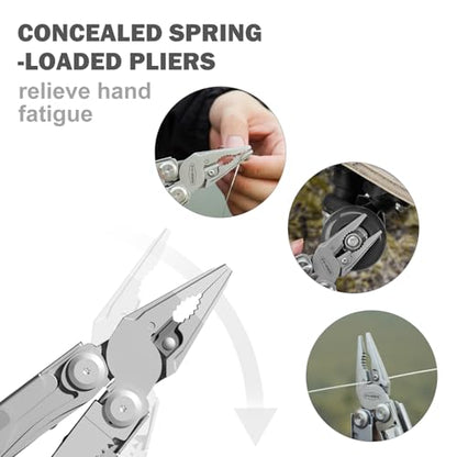 PERWIN Multitool Stainless Steel Multi-Tool Pliers 22-in-1 with Safety Locking, Pocket Knife, Bottle Opener, EDC Equipment With Pocket Clip for Survival, Camping, Hunting and Hiking. - color: Silver, size: 22 in 1