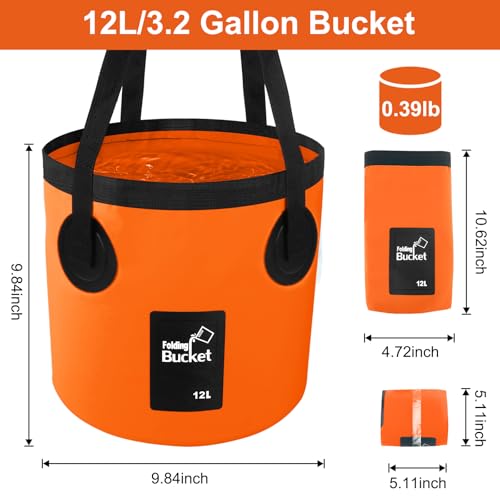 Car Wash Bucket 3.2 Gallon, Collapsible Bucket for Cleaning, Fishing Bucket with Handle for Car Washing, Traveling, Beach, Portable Wash Basin for Cleaning Supplies RV Essentials and Outdoor Camping - size: 12L