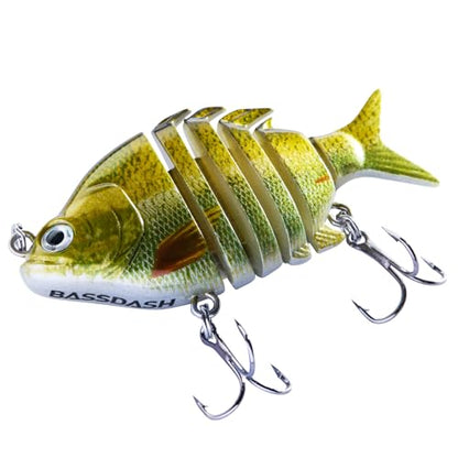 Bassdash SwimPanfish 0.34oz Hard Swimbaits Multi Jointed Topwater Trout Bass Fishing Crank Lure for Freshwater and Saltwater - color: Gold