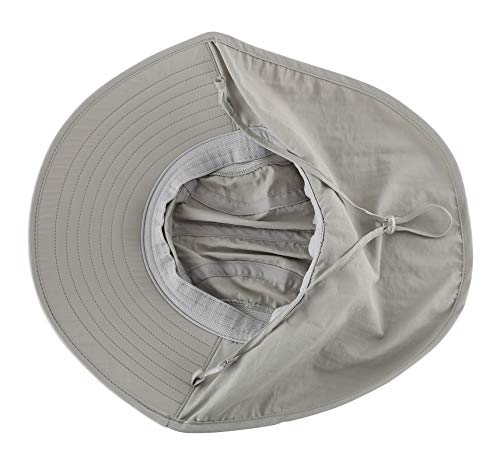 Connectyle Kids Large Brim UV Protection Sun Hat with Neck Flap Mesh Fishing Cap - color: Light Grey