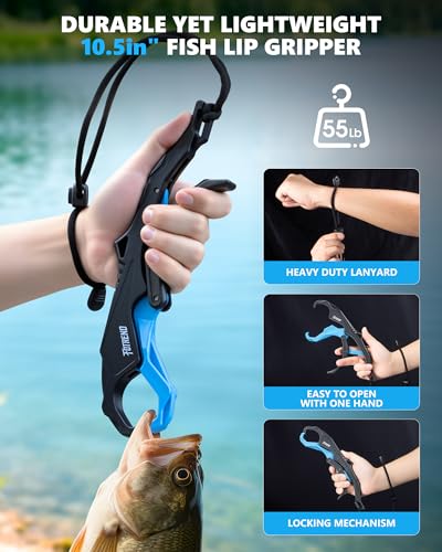 Fishing Tool Kit, Fishing Gear - Fishing Plier with Sheath, Fillet Knife, Fishing Scissors, Fish Lip Gripper, Tool Retractor, Keychain Bottle Opener, Fishing Gifts for Men - color: Blue-4Pcs
