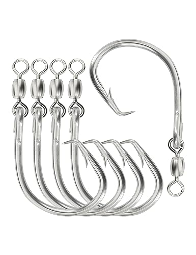 BLUEWING Offset Circle Hook with Swivel Stainless Steel 5pcs/10pcs Extra Sharp for Freshwater Saltwater Big Game Fishing - style: Size 02: 5/0, 10pcs