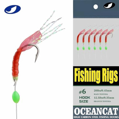 5/10/25/50/100 Packs Fishing Rigs 6 Hook/Set Red Skin Rubber Silk String Hook Fishing Lure Saltwater Freshwater Bait Rig Tackle 5#6#7#8#9#10# - size: #6 -10 Packs