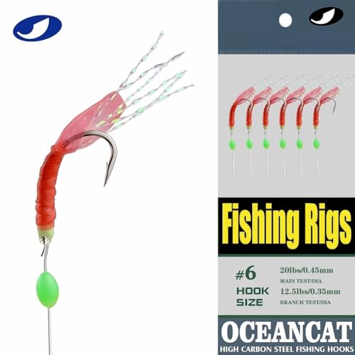 5/10/25/50/100 Packs Fishing Rigs 6 Hook/Set Red Skin Rubber Silk String Hook Fishing Lure Saltwater Freshwater Bait Rig Tackle 5#6#7#8#9#10# - size: #7 -10 Packs
