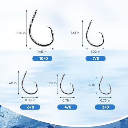 UCEC Circle Hooks Saltwater, in-Line 4X Strong Wide Gap Fishing Circle Hook for Saltwater Freshwater, 50PCS/ 25PCS High Carbon Steel Fishing Hooks for Tuna, Carp, Catfish, Bass, Amberjack and More - style: A2- 3/0 25pcs