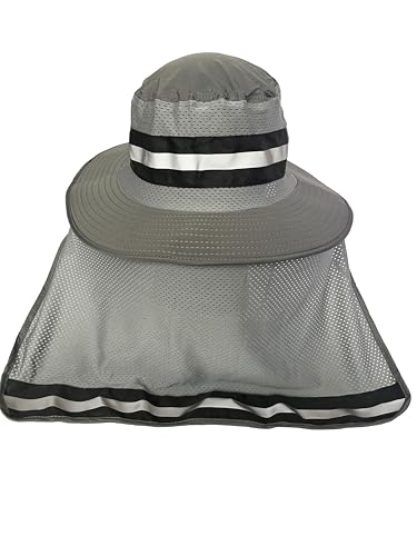 Men's Wide Brim Boonie Bucket Sun Hat with Neck Flap, High Visibility Reflective Stripes, UV Protection - color: Dark Grey