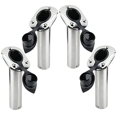 NovelBee 4pcs Boat Fishing Rod Holders,Stainless Steel Fishing Rod Rack Flush Mount withCap,Liner,Gasket (30 Degree Rod Holder)