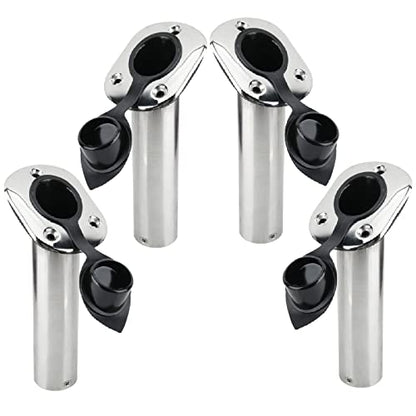 NovelBee 4pcs Boat Fishing Rod Holders,Stainless Steel Fishing Rod Rack Flush Mount withCap,Liner,Gasket (30 Degree Rod Holder)